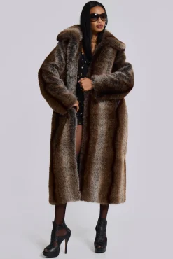 Agyness Brown Faux Fur Coat-Jaded London Online