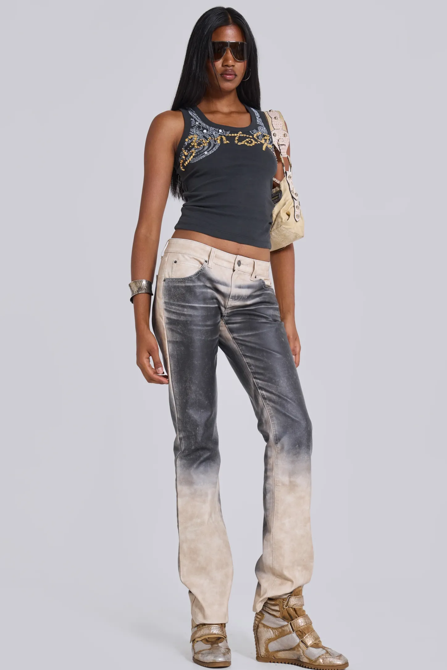 Airbrush Faux Leather Trousers-Jaded London Shop
