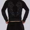 Angel Black Velour Zip Hoodie-Jaded London Outlet