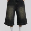 Axle Black Crease Wash Denim Jorts-Jaded London Cheap