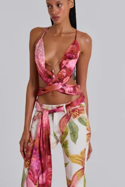 Ayla Satin Backless Plunge Wrap Top In Rosa-Jaded London Hot