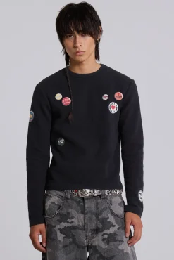 Badge Waffle Long Sleeve T-shirt-Jaded London Sale