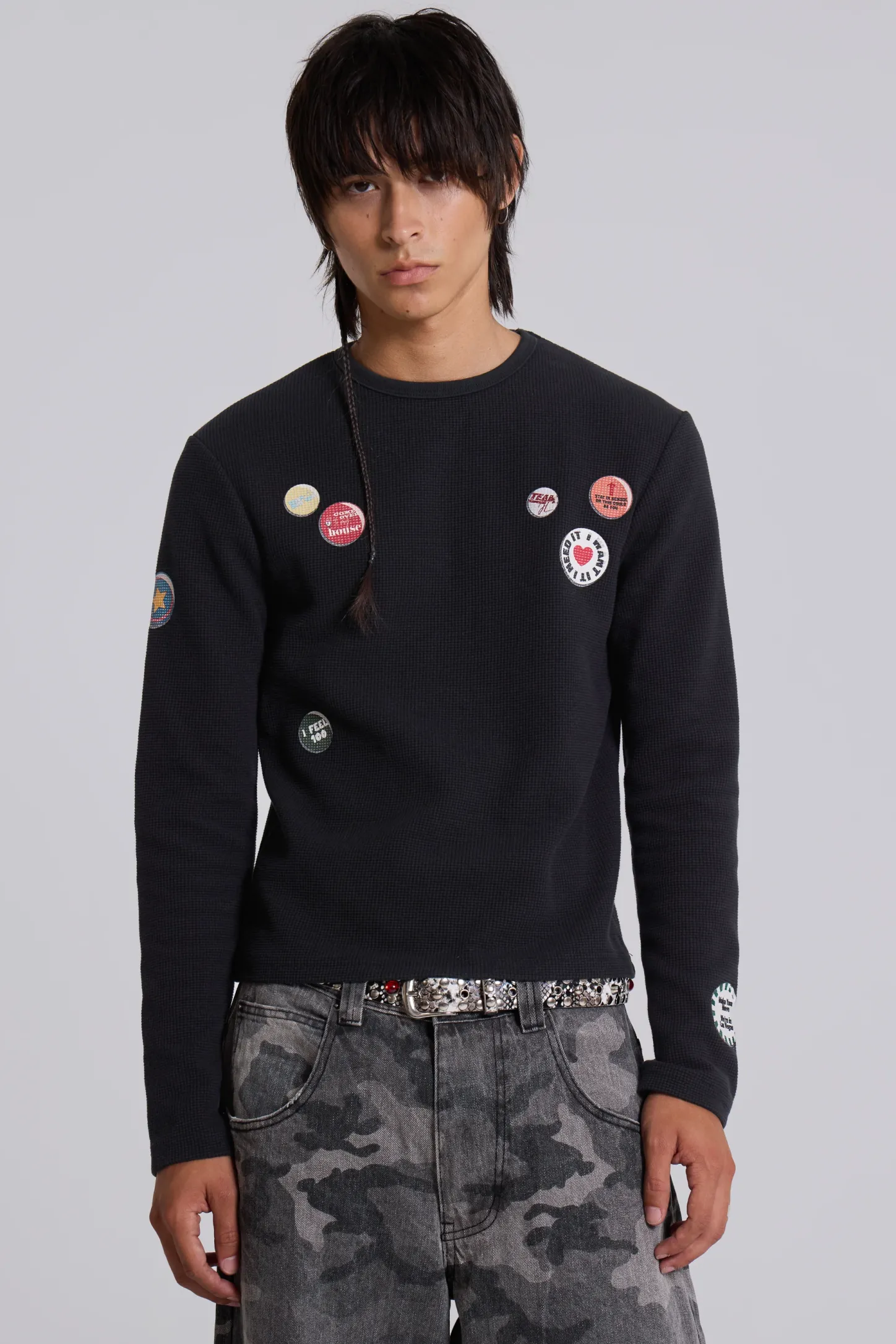 Badge Waffle Long Sleeve T-shirt-Jaded London Sale
