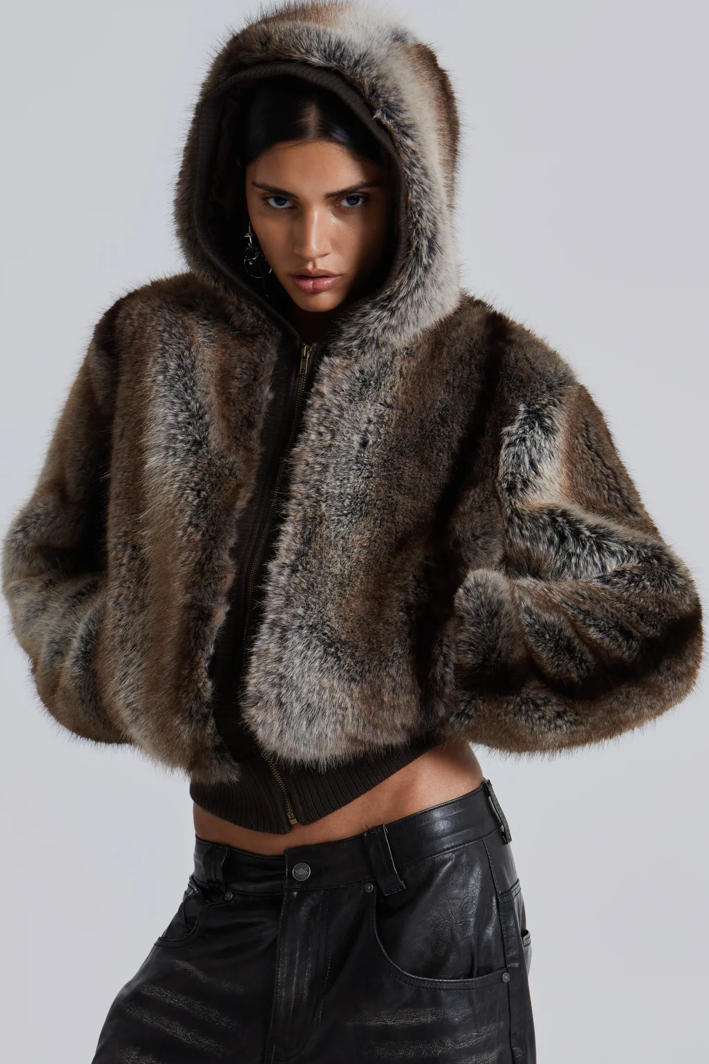 Bear Faux Fur Hooded Jacket-Jaded London New