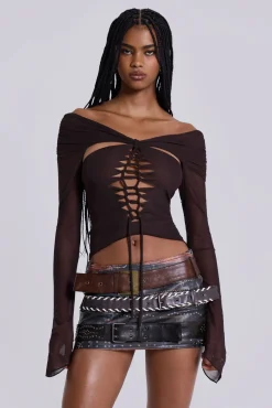 Bianca Macrame Off Shoulder Mesh Top-Jaded London Discount