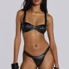 Black Hydra Micro Bikini Bottoms with Buckle Detail-Jaded London Shop