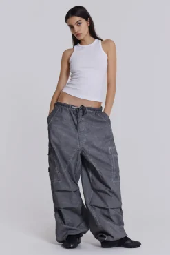 Black Oil Wash Parachute Pants-Jaded London Store