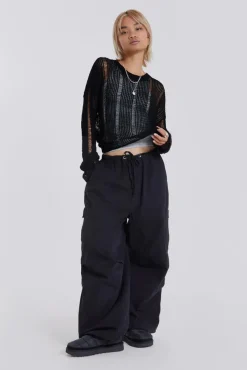 Black Parachute Cargo Pants-Jaded London Outlet