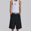 Black Pinstripe Goliath Shorts-Jaded London Clearance