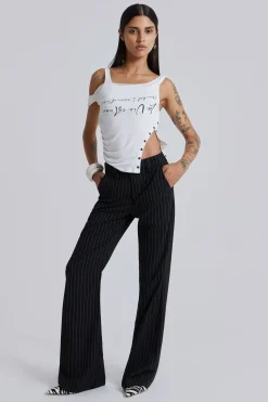 Black Pinstripe Stacked Bootcut Suit Pants-Jaded London Hot