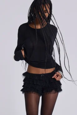 Black Rhea Lace Bloomer Shorts-Jaded London Fashion