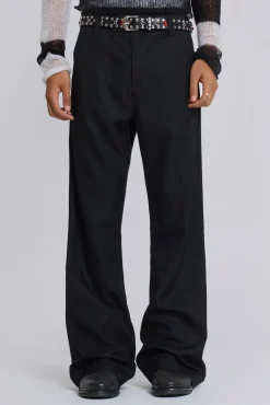 Black Stacked Bootcut Suit Pants-Jaded London Hot