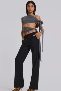 Black Stacked Bootcut Suit Pants-Jaded London Shop