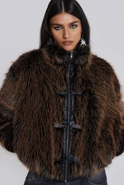 Brown Mendoza Faux Fur Jacket-Jaded London Sale