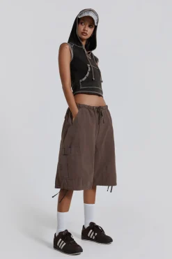 Brown Parachute Cargo Shorts-Jaded London Store