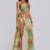 Cantha Asymmetric Cut Out Maxi Dress in Lagoon-Jaded London Store