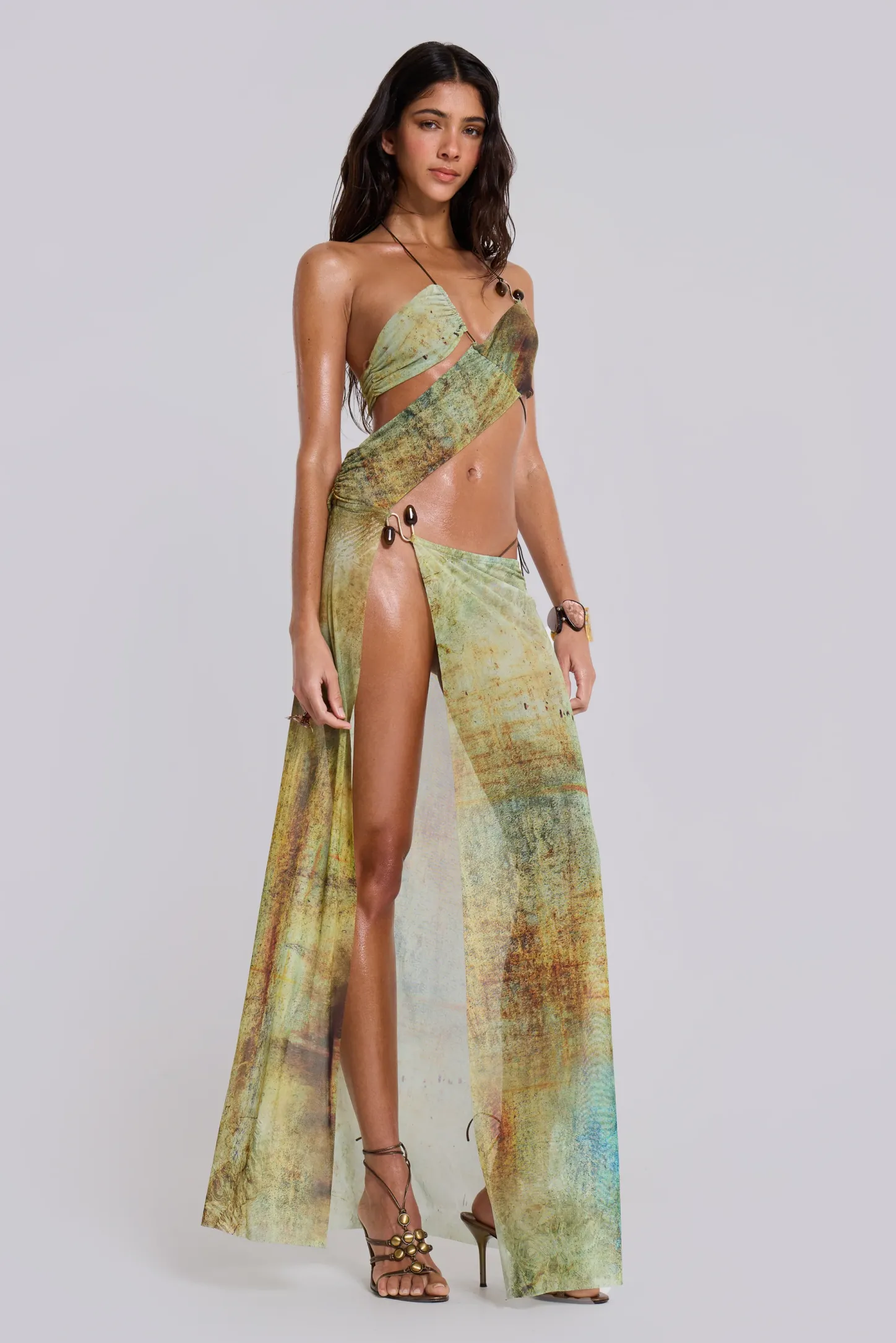 Cantha Asymmetric Cut Out Maxi Dress in Lagoon-Jaded London Store