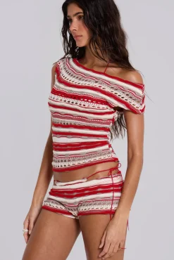 Cata Asymmetric Ruffle Knit Top-Jaded London Outlet