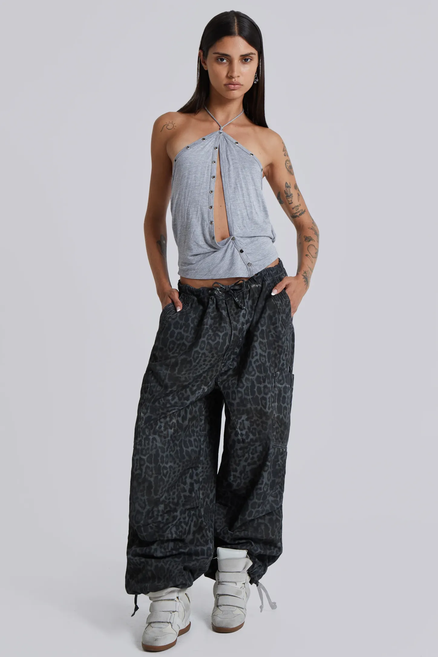 Charcoal Leopard Parachute Pants-Jaded London Flash Sale