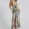 Cindy Plunge Maxi Dress In Green-Jaded London Best