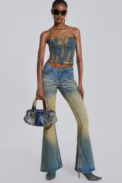 Demure Studded Flared Jeans-Jaded London New