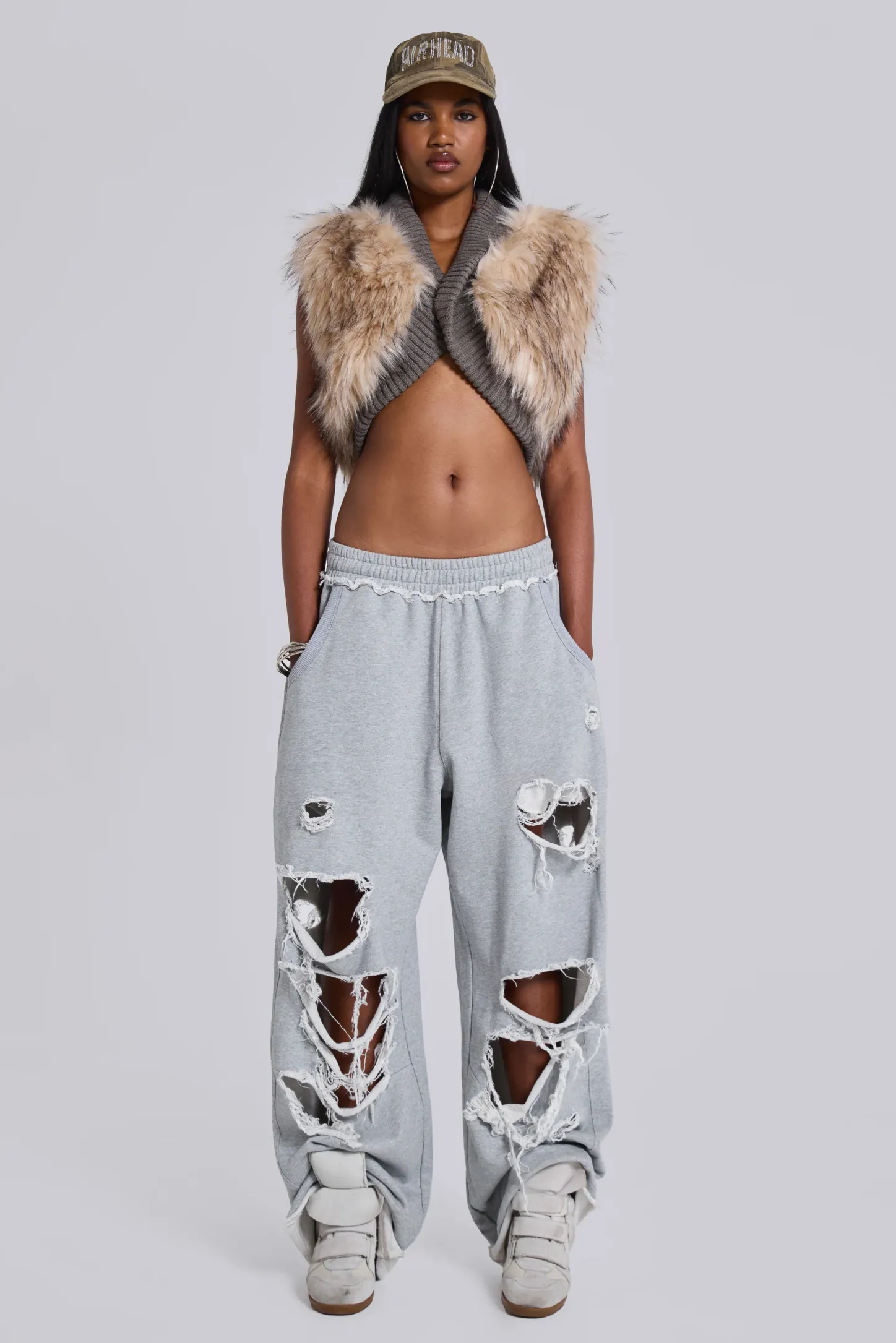 Distressed Grey Marl Baggy Monster Joggers-Jaded London Online