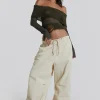 Ecru Parachute Cargo Pants-Jaded London Fashion