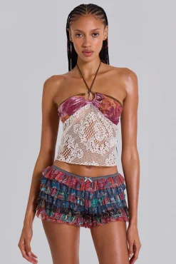 Eliana Devore Knit Bandeau Top in White-Jaded London Best Sale