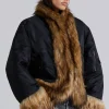 Evren Faux Fur Bomber Jacket in Black-Jaded London Shop