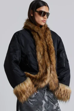Evren Faux Fur Bomber Jacket in Black-Jaded London Shop