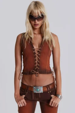Genesis Denim Lace Up Corset Top-Jaded London New