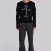 Grey Pinstripe Stacked Bootcut Suit Pants-Jaded London Clearance