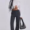 Grey Pinstripe Stacked Bootcut Suit Pants-Jaded London Clearance