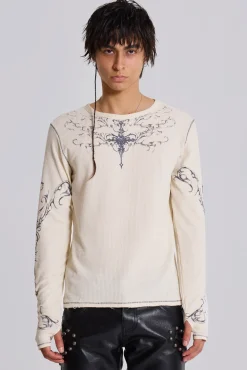 Ines Waffle White Long Sleeve Top-Jaded London Fashion