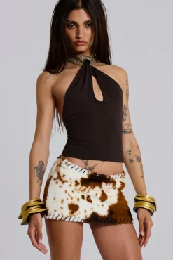 Kena Whipstitch Cow Micro Mini Skirt-Jaded London Sale