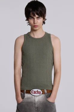 Khaki Hardware Rib Vest-Jaded London Fashion