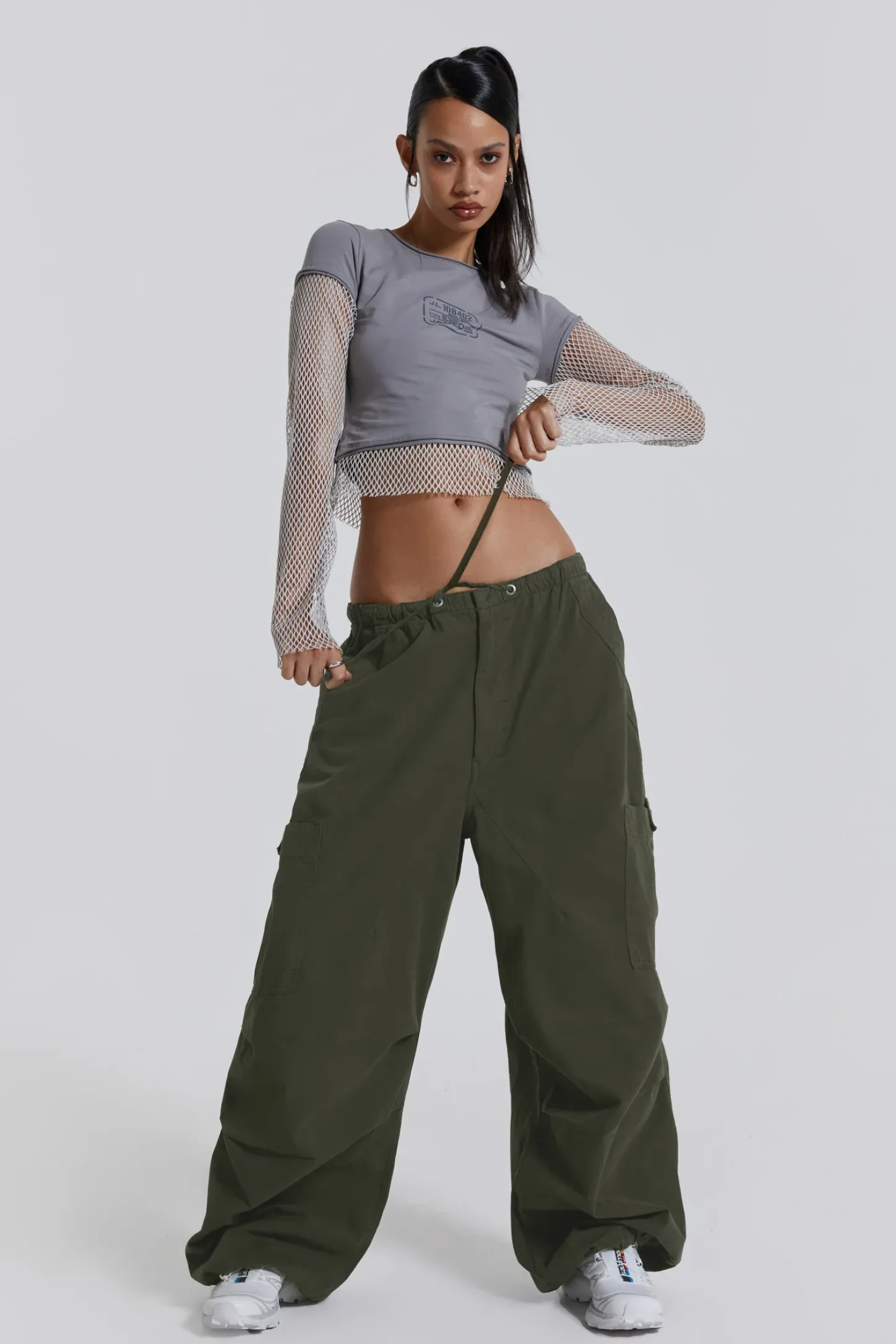 Khaki Parachute Cargo Pants-Jaded London Sale