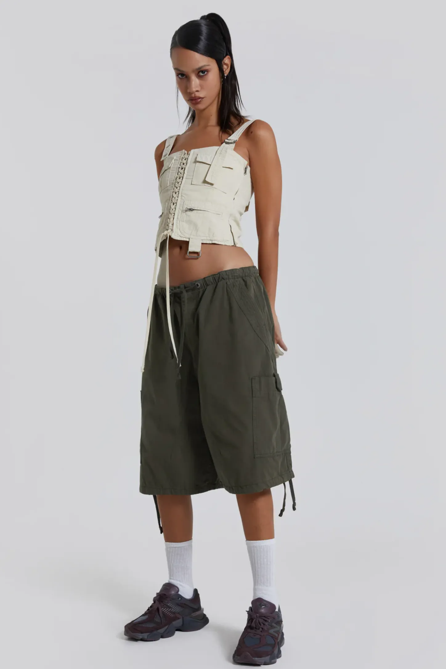 Khaki Parachute Cargo Shorts-Jaded London Hot