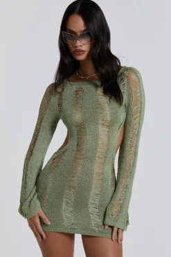 Khaki Umbra Mini Dress-Jaded London New