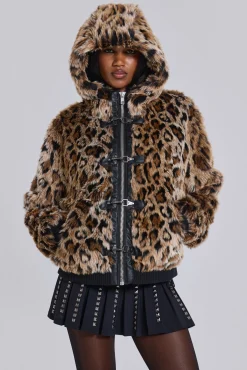 Leopard Faux Fur Hooded Mendoza Jacket-Jaded London Discount