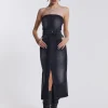 Liberty 2 In 1 Detachable Denim Black Midi Dress-Jaded London Store