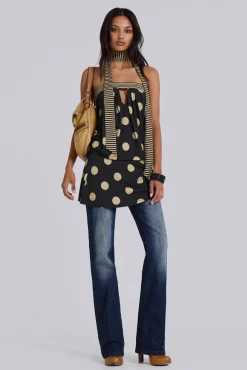 Lola Strapless Mini Dress in Polkadot Stripe-Jaded London Clearance