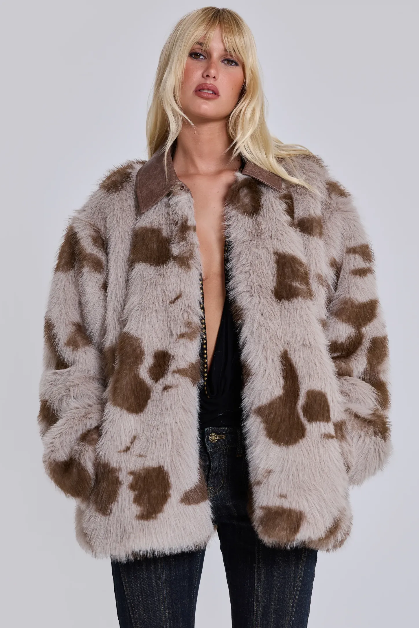 Lorax Cow Faux Fur Jacket-Jaded London Flash Sale