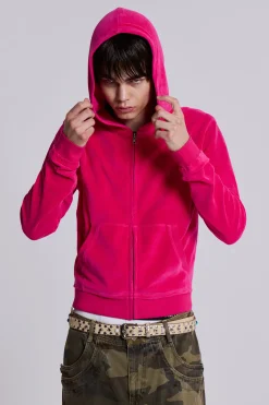 Low Life Hot Pink Velour Hoodie-Jaded London Outlet