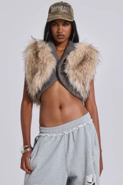 Meka Faux Fur Knit Shrug-Jaded London Best Sale