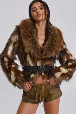 Mesconda Faux Fur Belted Jacket-Jaded London Cheap