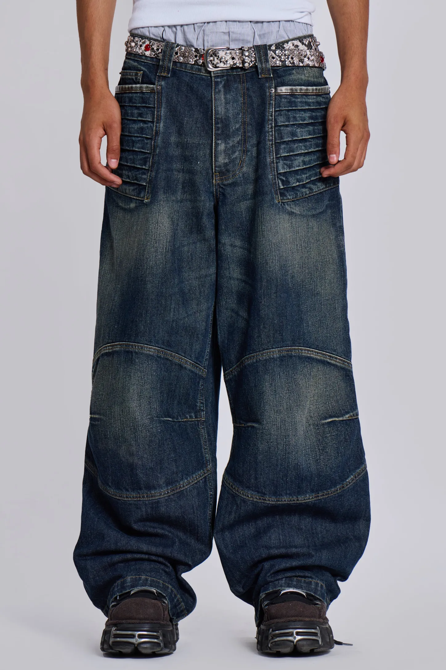 Mid Blue Crash Biker Colossus Jeans-Jaded London Online