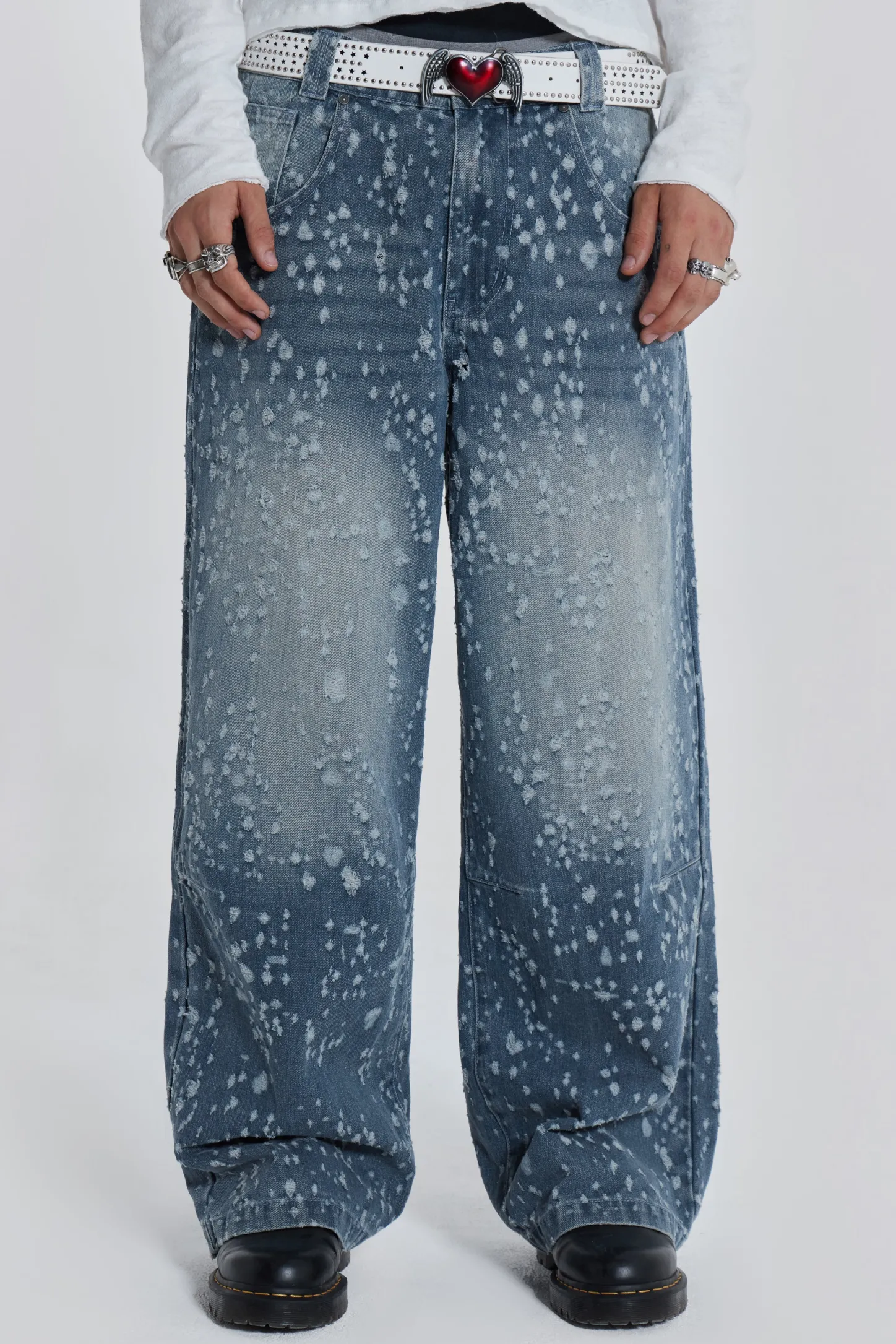 Mid Blue Shredded Colossus Jeans-Jaded London Sale