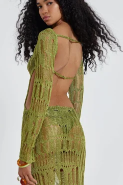 Moss Green Metallic Umbra Maxi Dress-Jaded London Hot