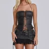 Odile Black Faux Leather Lace Up Corset-Jaded London Outlet